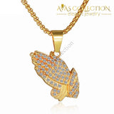 Mens Hip Hop Iced Out Hands Necklace/ Watch Set Jewelry Sets