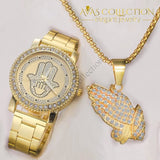 Mens Hip Hop Iced Out Hands Necklace/ Watch Set Jewelry Sets