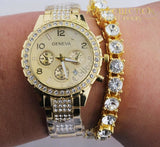Iced Out Hip Hop Gold 8Mm 8.26 Cz Bracelet Watch Set Jewelry Gift Sets