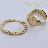 Iced Out Hip Hop Gold 8Mm 8.26 Cz Bracelet Watch Set Jewelry Gift Sets