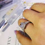 Genuine 925 Sterling Silver Emerald Cut Ring Set Simulated Diamonds Engagement Rings