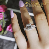 Genuine 925 Sterling Silver Emerald Cut Ring Set Simulated Diamonds Engagement Rings