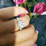 Genuine 925 Sterling Silver Emerald Cut Ring Set Simulated Diamonds Engagement Rings