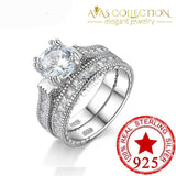 Vintage Solid 925 Sterling Silver Wedding Ring Set Simulated Diamonds Rings