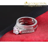 Vintage Solid 925 Sterling Silver Wedding Ring Set Simulated Diamonds Rings