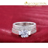 Vintage Solid 925 Sterling Silver Wedding Ring Set Simulated Diamonds Rings