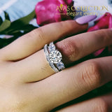 3 Stone 925 Silver Wedding Ring Set/ Simulated Diamonds Rings