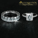 Emerald Cut Wedding Ring Set Solid 925 Simulated Diamonds High Quality Rings