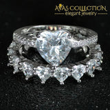Heart Wedding Ring Set Solid 925 Silver Simulated Diamonds Rings