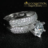 Elegant Wedding Ring Set Solid 925 Silver Simulated Diamonds Rings