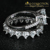 Heart Wedding Ring Set Solid 925 Silver Simulated Diamonds Rings