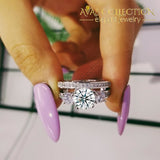 3 Stone 925 Silver Wedding Ring Set/ Simulated Diamonds 5 Rings