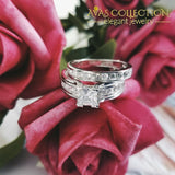 Solid Silver 925 Sterling Princess Cut Wedding Ring Set Rings