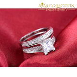 Solid Silver 925 Sterling Princess Cut Wedding Ring Set Rings