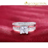 Solid Silver 925 Sterling Princess Cut Wedding Ring Set Rings