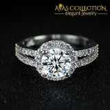 Real 925 Sterling Silver Halo Engagement Ring Simulated Diamonds Rings