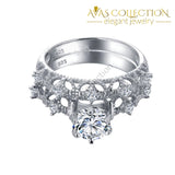 Real 925 18K White Gold Finish Wedding Set Vintage Rings