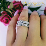 Real Solid  925 Sterling Silver/ 14k Rose Gold Wedding Ring Set  Simulated Diamonds - Avas Collection