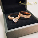 Real Solid  925 Sterling Silver/ 14k Rose Gold Wedding Ring Set  Simulated Diamonds - Avas Collection