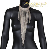 Multi Layer Tassel Rhinestone Choker Necklace in Silver - Avas Collection