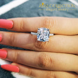 Cushion Cut Real 925 Sterling Silver Ring Luxury High Quality 18K White Gold Finish Engagement Rings