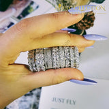 Luxury Solid 925 Sterling Silver Eternity Rings In 18K White Gold Simulated Diamonds Wedding Bands
