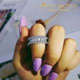 Luxury Solid 925 Sterling Silver Eternity Rings In 18K White Gold Simulated Diamonds Wedding Bands