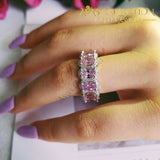Luxury Solid 925 Sterling Silver Eternity Rings In 18K White Gold Simulated Diamonds 4 / R4574S-Pink