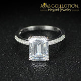 Solid 925 Sterling Silver Emerald Cut Engagement Ring Rings