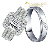 Luxury Set Solid 925 Sterling Silver 3Pcs In 1 Couple Wedding Ring Rings