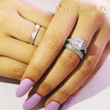 Luxury 925 Sterling Silver 3Pcs In 1 Couple Wedding Ring Set/ Simulated Diamonds 6 / Men Rings