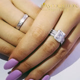 Luxury Set Solid 925 Sterling Silver 3Pcs In 1 Couple Wedding Ring 6 / Men Rings
