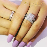 Luxury Couples Set /solid 925 Sterling Silver 3Pcs In 1 Couple Wedding Ring Set Rings