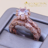 Retro Style Rose Gold Round Cut Wedding Set Engagement Rings