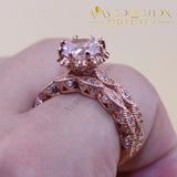 Retro Style Rose Gold Round Cut Wedding Set Engagement Rings