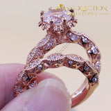 Retro Style Rose Gold Round Cut Wedding Set 5 / White Engagement Rings