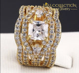 His and Hers Couple Rings Mens Stainless Steel Womens Infinity Princess Cut Yellow Gold/ White Gold Color - Avas Collection
