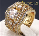 His and Hers Couple Rings Mens Stainless Steel Womens Infinity Princess Cut Yellow Gold/ White Gold Color - Avas Collection