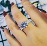 New Luxury Engagement Ring 18K White Gold /925 Solid Silver Rings