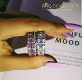 Solid 925 Sterling Silver Oval Eternity Ring/ Pink Rings