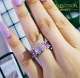 Solid 925 Sterling Silver Oval Eternity Ring/ Pink Rings