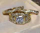 His And Hers Couple Rings Mens Stainless Steel Womens Infinity Princess Cut Yellow Gold/ White Gold
