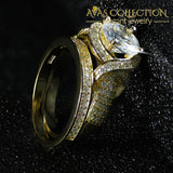 14K Yellow Gold Filled Luxury Wedding Ring Set Simulated Diamonds Rings