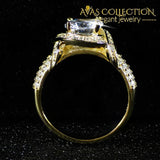 14K Yellow Gold Filled Luxury Wedding Ring Set Simulated Diamonds Rings