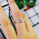 Solid Real 925 Sterling Silver Ring Heart Shaped Engagement Promise Ring/ Simulated Diamonds Rings