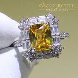 Stunning Luxury Princess Cut Yellow &white Ring For Women Wedding Bands