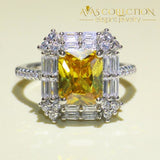 Stunning Luxury Princess Cut Yellow &white Ring For Women Wedding Bands