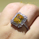Stunning Luxury Princess Cut Yellow &white Ring For Women Wedding Bands
