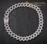 20Mm Prong Cuban Link Chains Necklace 3 Row Iced Out Necklaces For Men Silver Color / 24Nch Chain