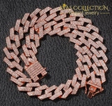20Mm Prong Cuban Link Chains Necklace 3 Row Iced Out Necklaces For Men Rose Gold / 16Inch Chain